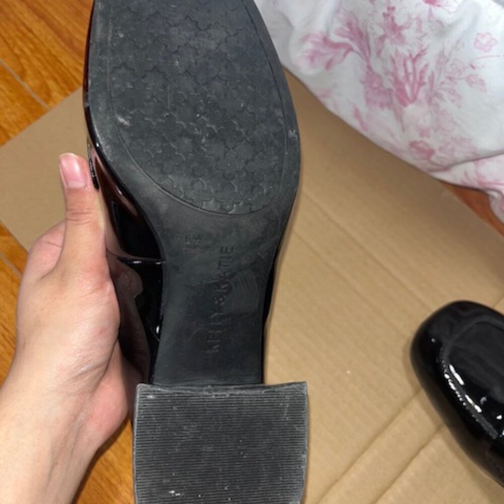 Kelly & Katie Black Patent Payln Slip On Loafers Block Heel - Picture 3 of 5